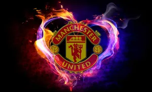 Manchester United Team Logo And Fire Wallpaper