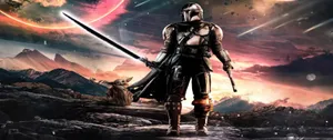 Mandalorian_and_ Grogu_ Epic_ Landscape_ Ultra_ Wide Wallpaper