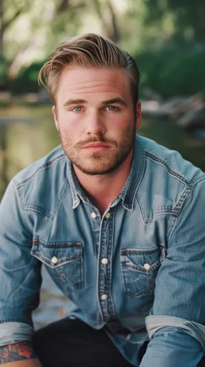 Manin Denim Shirt Outdoors Wallpaper