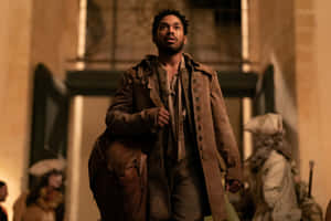 Manin Historical Coat Walking Scene Wallpaper