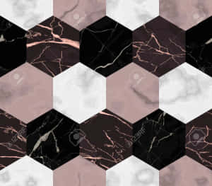 Marble Hexagonal Pattern With Black And Pink Marble Wallpaper