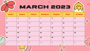 March 2023 Calendar In Bold Colors Wallpaper