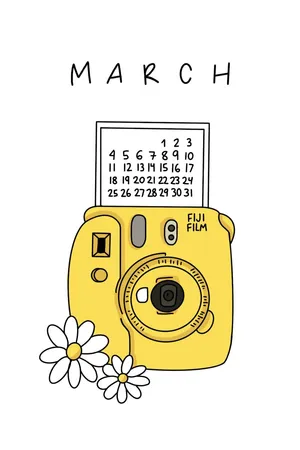 March Cameraand Daisies Aesthetic Wallpaper