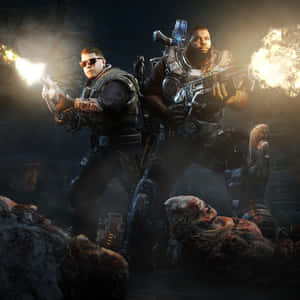 Marcus Fenix And Dominic Santiago Prepare To Battle Against The Locust Horde In Gears Of War 1. Wallpaper