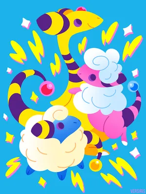 Mareep Flaaffy And Ampharos Poster Wallpaper