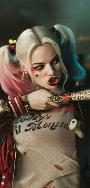 Margot Robbie Harley Quinn Mouth Pout Wallpaper