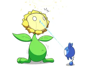 Marill Watering Sunflora Wallpaper