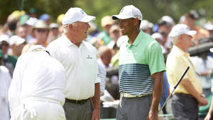 Mark O'meara Chatting With Tiger Woods Wallpaper