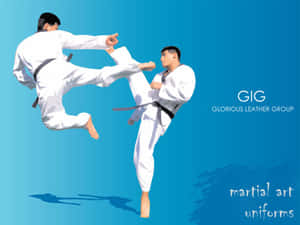 Martial Artists In Action Wearing Their Traditional Uniforms Wallpaper