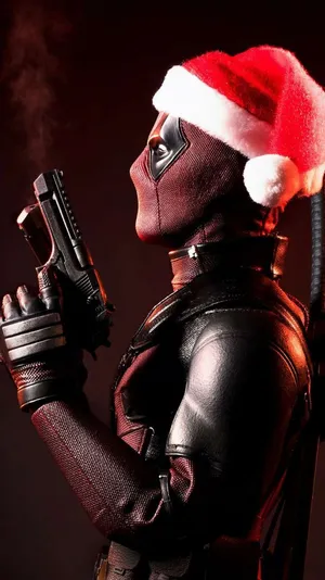 Marvel Christmas Santa Deadpool Gun Wallpaper
