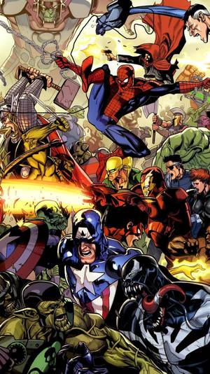 Marvel Comics Characters In A Battle Wallpaper