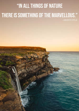 Marvels Of Nature Aristotle Quote Cliffside Waterfall Wallpaper