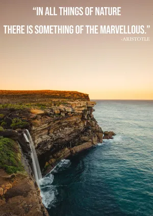Marvels Of Nature Aristotle Quote Cliffside Waterfall Wallpaper