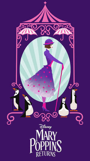 Mary Poppins Flying In The Sky With Umbrella Wallpaper