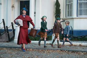 Mary Poppins Returns With Children Walking Wallpaper