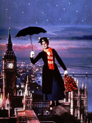 Mary Poppins Smiling In A Beautiful Dress Wallpaper