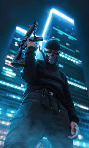 Mask Boy Night Red Eyes Gun Wallpaper