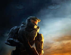 Master Chief Takes The Fight To The Covenant In Halo Wallpaper