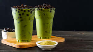 Matcha Boba Teawith Tapioca Pearls Wallpaper