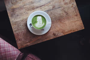 Matcha Latte Arton Wooden Table Wallpaper