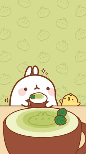Matcha Momentswith Cute Characters Wallpaper
