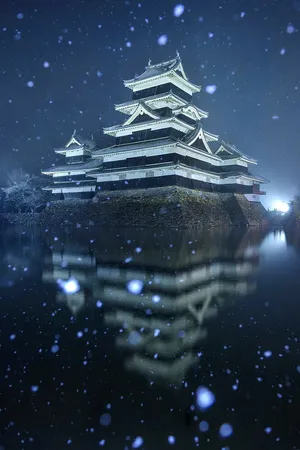 Matsumoto Castle Night Snowfall Wallpaper