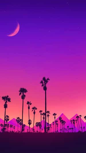 Mauve Twilight Palm Silhouettes Wallpaper