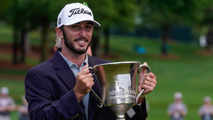 Max Homa In Suit Jacket Holding Trophy Wallpaper