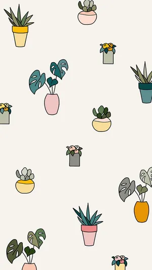 May Aesthetic Indoor Plants Pattern Wallpaper