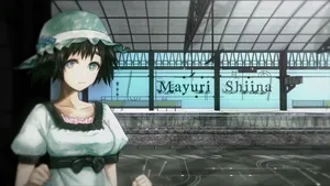 Mayuri Shiina Standing Next To A Scenic River In Steins;gate Wallpaper