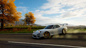 Mazda R X7 Drift Autumn Backdrop Wallpaper