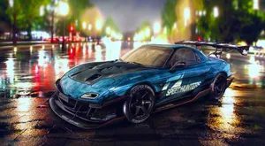 Mazda Rx 7 On A Wet Street Nfs Wallpaper