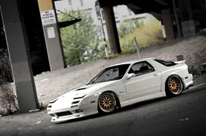 Mazda Rx7 Fc Classic Code In White Under Bridge Wallpaper
