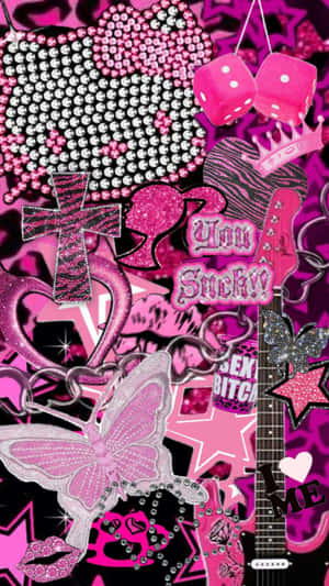 Mc Bling Aesthetic Collage Pink Glitter Wallpaper