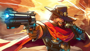 Mccree From Overwatch In Action Wallpaper