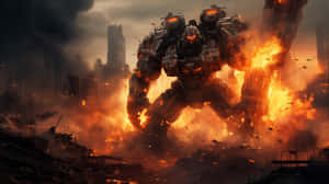 Mecha_ Rampage_ Apocalyptic_ Cityscape Wallpaper