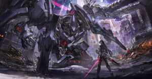 Mecha_ Showdown_in_ Ruined_ Cityscape Wallpaper