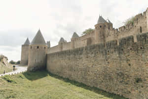 Medieval Walls Of Chateau Comtal In Carcassonne Wallpaper