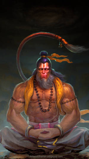 Meditating Hanuman Art Wallpaper