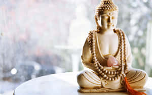 Meditative Buddha Statuewith Mala Beads Wallpaper