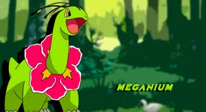 Meganium Cute 2d Illustration With Label Wallpaper