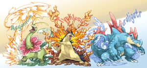 Meganium, Typhlosion, And Feraligatr Pokemon Wallpaper