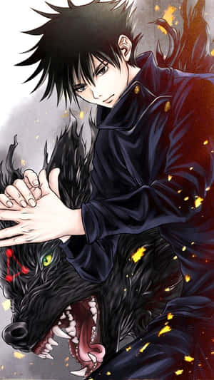 Megumi_ Fushiguro_with_ Shikigami_ Wolf Wallpaper