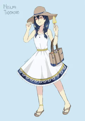 Megumi Tadokoro Summer Outfit Illustration Wallpaper