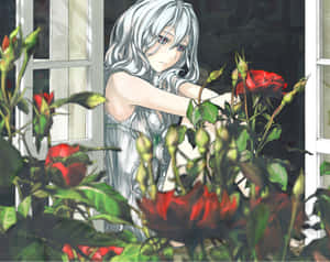 Melancholic_ Anime_ Girl_with_ Roses Wallpaper