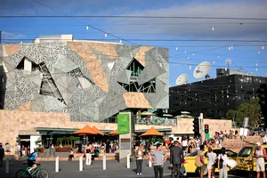 Melbourne Federation Square Bustling Daytime Scene Wallpaper