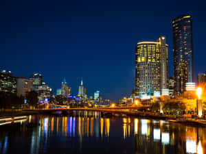 Melbourne South Wharf Night Skyline Wallpaper