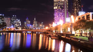 Melbourne South Wharf Nighttime Skyline Wallpaper