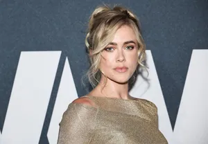 Melissa Roxburgh Golden Dress Event Wallpaper