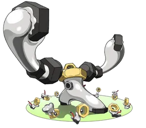 Melmetal Surrounded By Small Meltan Wallpaper